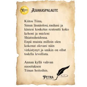 Asiakaspalaute Shiatsuhoito Petra